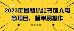 2023年最新小红书成人电商项目，简单易操作【详细教程】网赚项目-副业赚钱-互联网创业-资源整合圆梦网创
