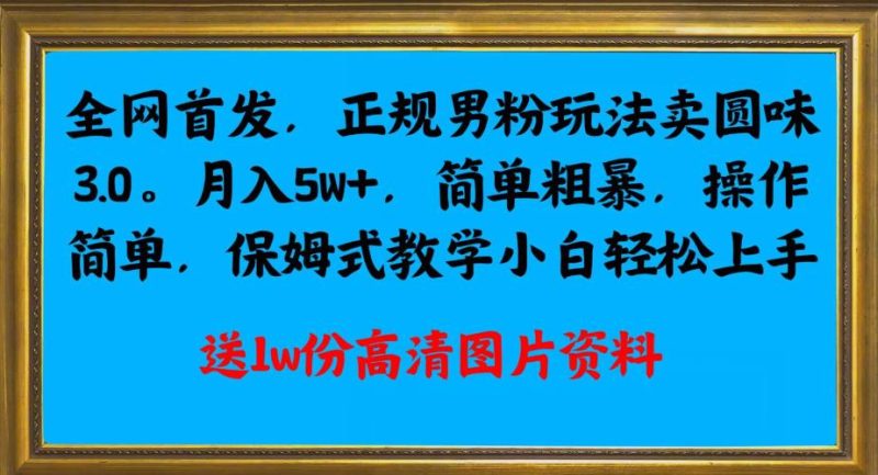 全网首发正规男粉玩法卖圆味3.0，月入5W+，简单粗暴，操作简单，保姆式教学，小白轻松上手网赚项目-副业赚钱-互联网创业-资源整合圆梦网创